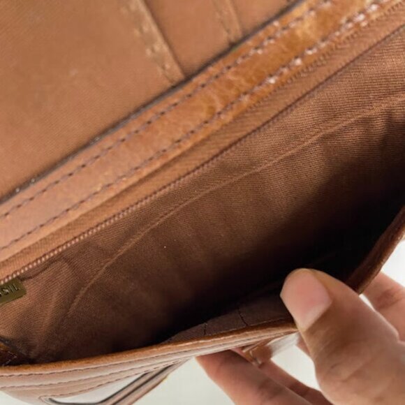 Fossil Brown Genuine Leather Trifold Wallet One Size - Picture 5 of 10